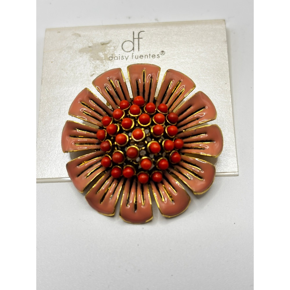 Daisy Fuentes Flower Brooch Women OS Pink Red Enamel Gold Tone Floral Pin